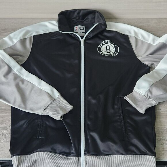 Brooklyn Nets New York NBA Basketball Large Black White Zip Up Athletic Jacket - Picture 9 of 16